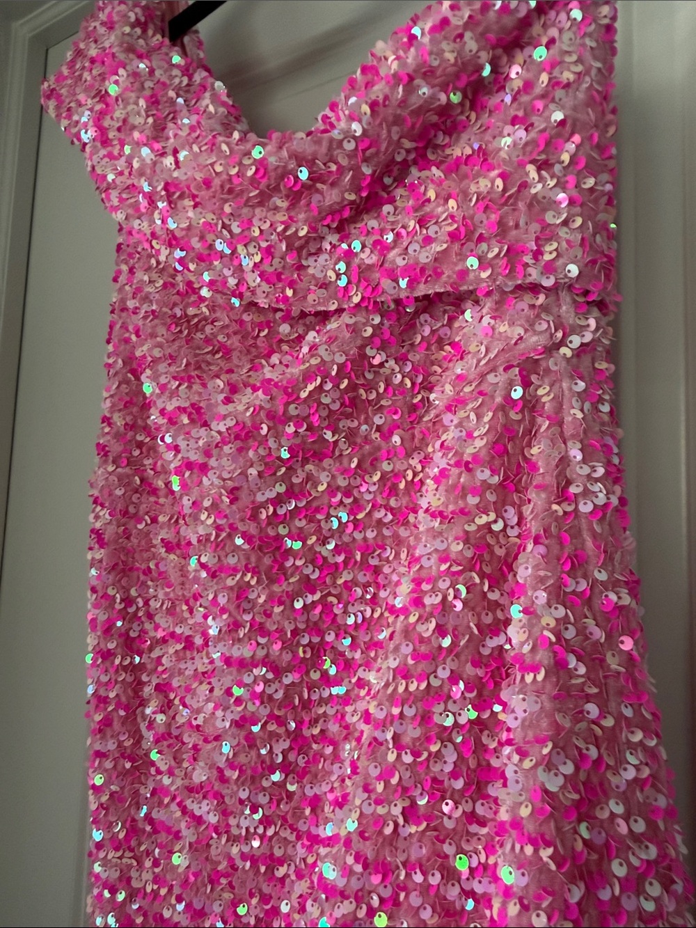 Barbie Vibes One-Shoulder Pink Sequin Dress - Picture 6 of 9
